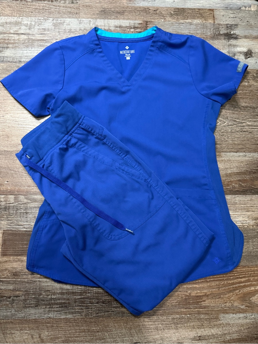Med Couture Royal Blue Scrub Top and Pants Set
